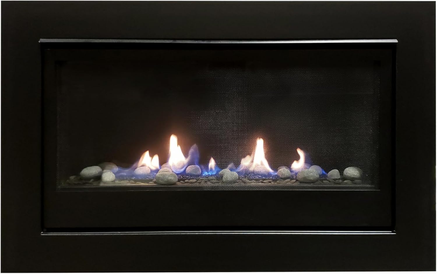 Sierra Flame Gas Fireplace - Lamego Modern Design, 30000 BTU/h, Wall Mount, Safety Shut Off, Black, Linear, Direct Vent, Top Venting, Includes Glass, Stone Media Kit, Fan