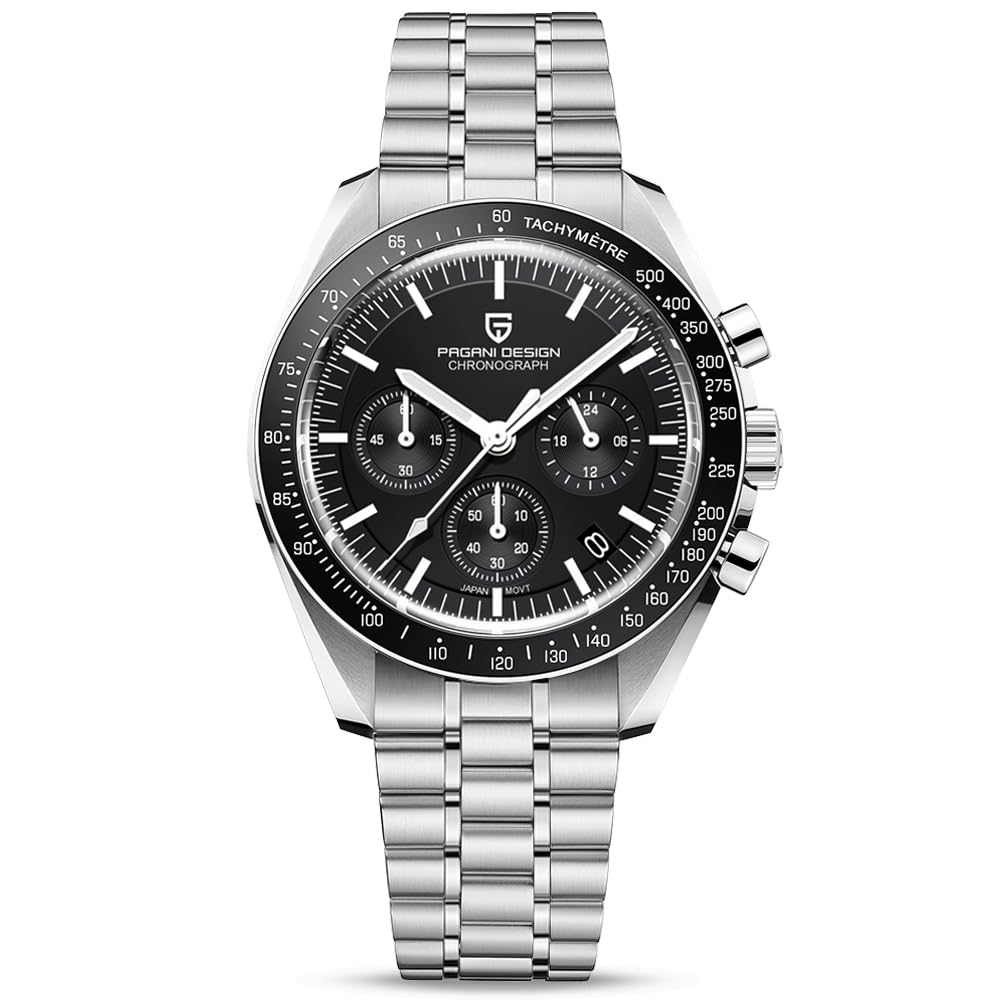 Pagani Design 007 Seamaster Automatic Diving Watch for Men, Stainless Steel Strap Ceramic Bezel Sapphire Curved Glass, Waterproof Wrist Watch, 1701 BLACK V3 (White Hand) (B09ZPG4V1S) Amazon Price History, Amazon Price Tracker