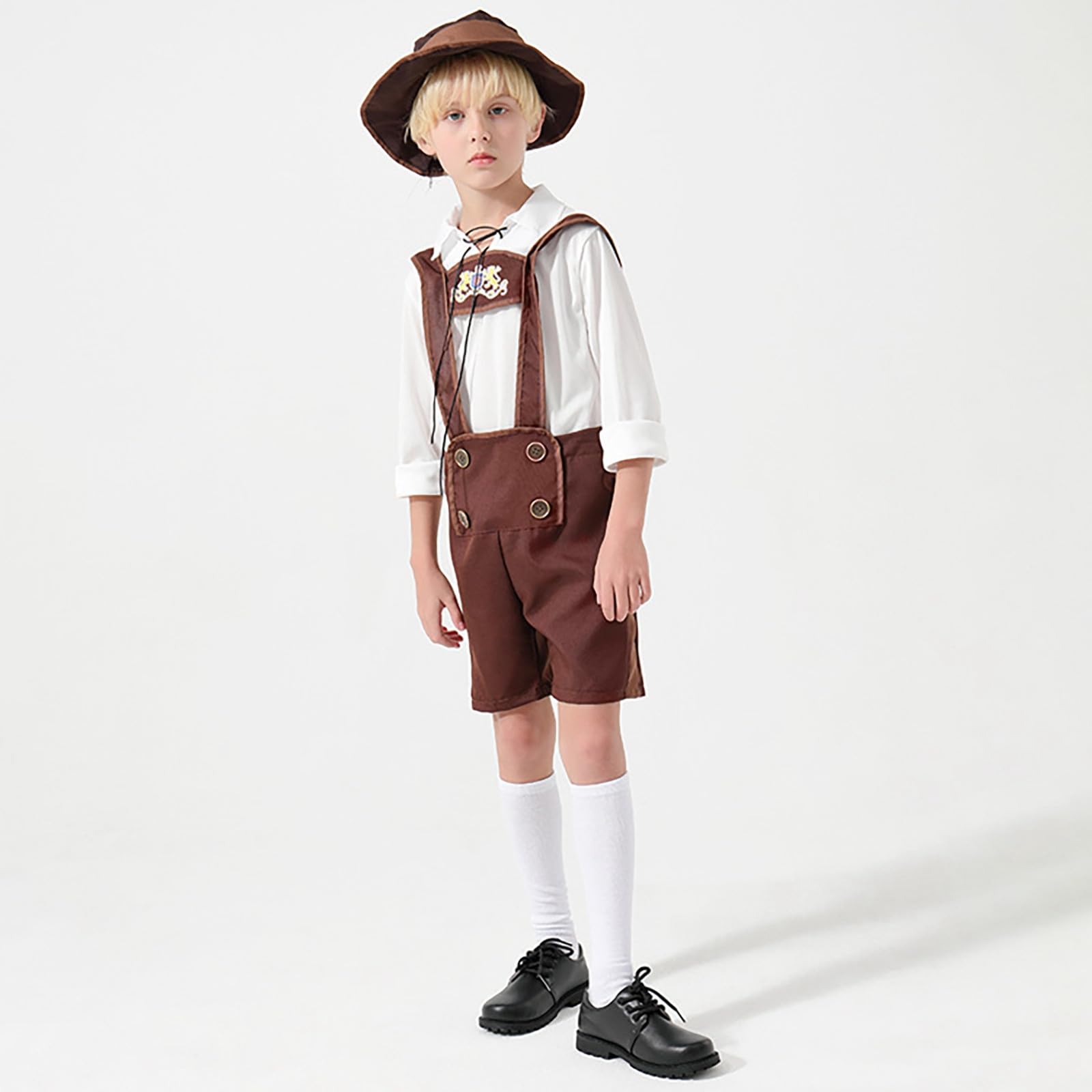 2-12 Years Oktoberfest Outfit for Kids Boys Drindl Lederhosen Fancy Costume Short Sleeve Shirts Lederhosen Socks German Bavarian Outfits for Beer Festival Halloween Carnival - Image 3