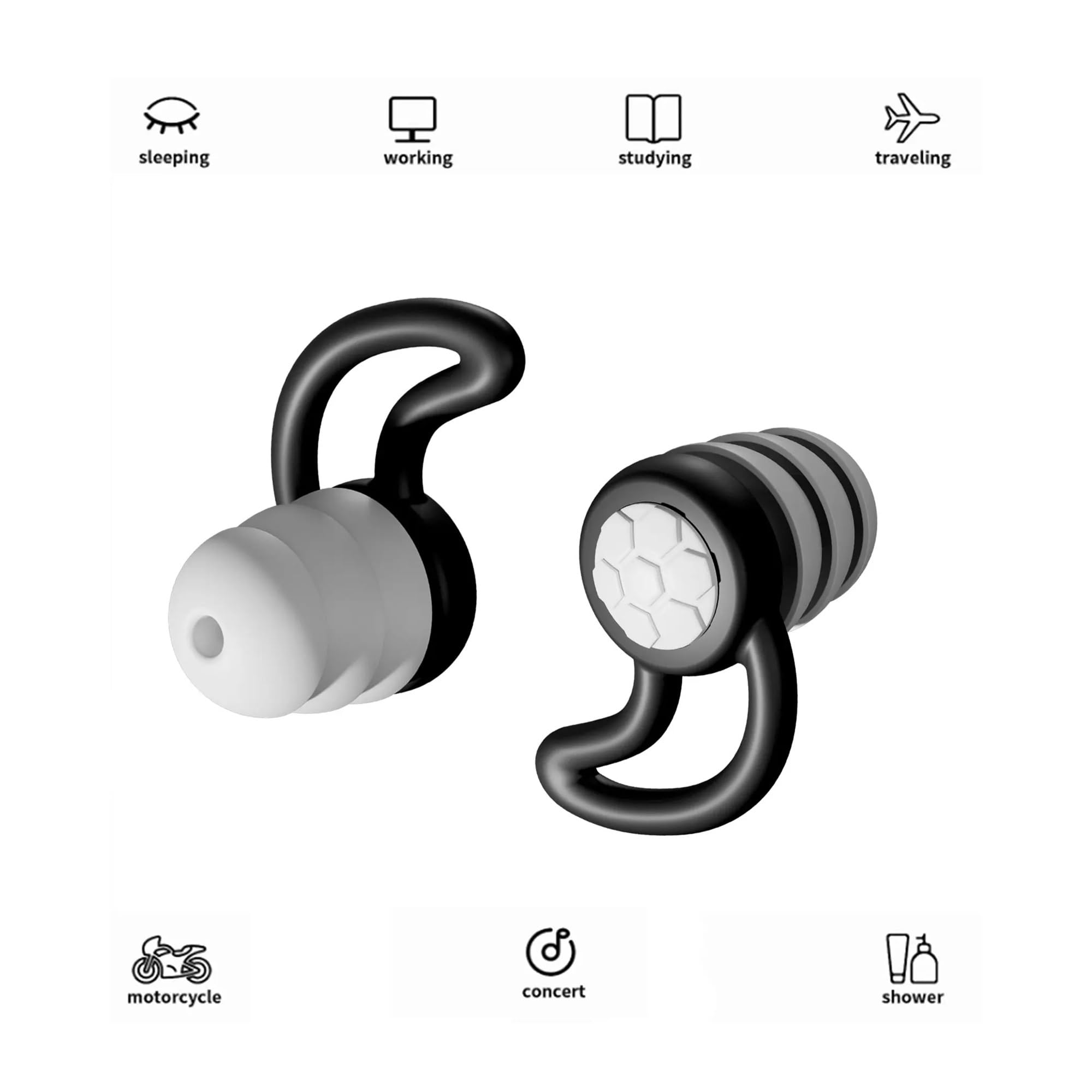 Tapones de silicona de 3 capas reutilizables para los oídos, reducción de ruido, tapones suaves para los oídos, dormir, nadar, trabajo, protección auditiva (10 pares, rosa)