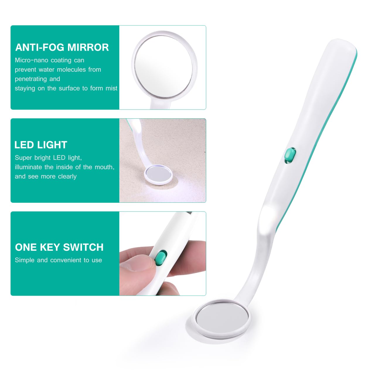 FOMIYES Espejo Dental con Luz LED Anti-Niebla para Inspección Oral (Verde)