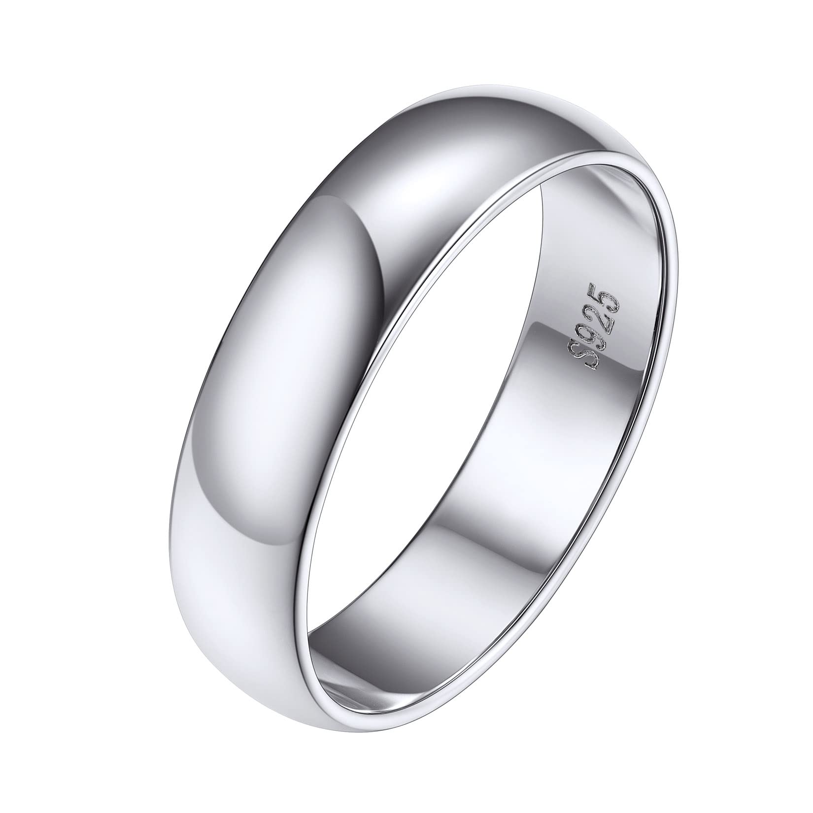 Silvora Sterling Silver Polished Band Rings, 5mm Eternity Wedding Engagement Bands for Women Men Size 4-12
