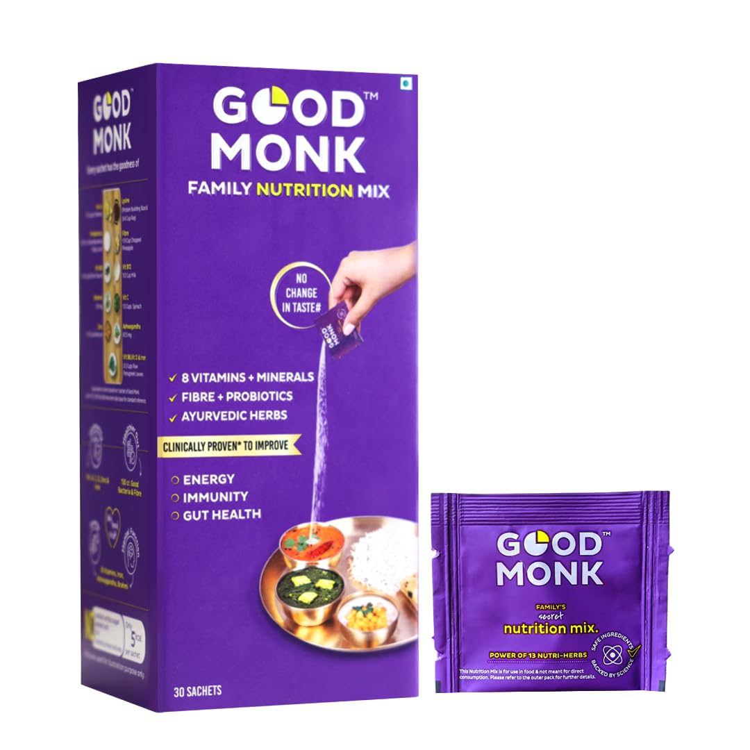 Good Monk Multivitamin,Probiotic & Fibre Mix (Add To Food,No Taste Change) Improves Immunity,Gut Health,Energy. With Vitamin B12,C,D,Iron,Zinc,1.3Bn Probiotics|For Kids,Men & Women - 30 Sachets (B0BLRVCBYC) Amazon Price History, Amazon Price Tracker