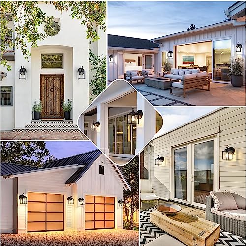 Image of MATAMEYE Outdoor Wall Lantern, Exterior Waterproof Wall Sconce Light Fixtures, Black Front Door Wall Lighting with Clear Beveled Glass Shade, 4 Pack