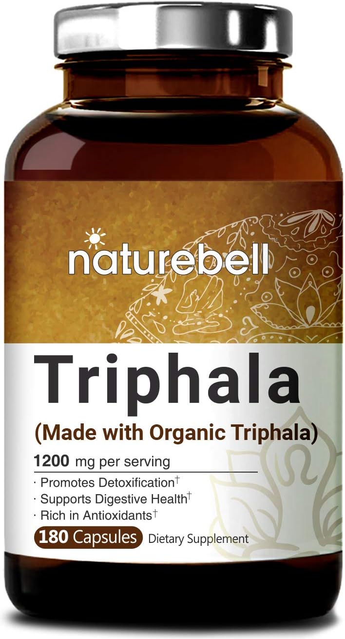 NatureBell Triphala Supplement (Made with Organic Amla, Bibhitaki and Haritaki Fruit Complex), 1200mg Per Serving, 180 Capsules, Powerfully Supports Digestive Health, Weight Loss and Fat Burn : Health & Household