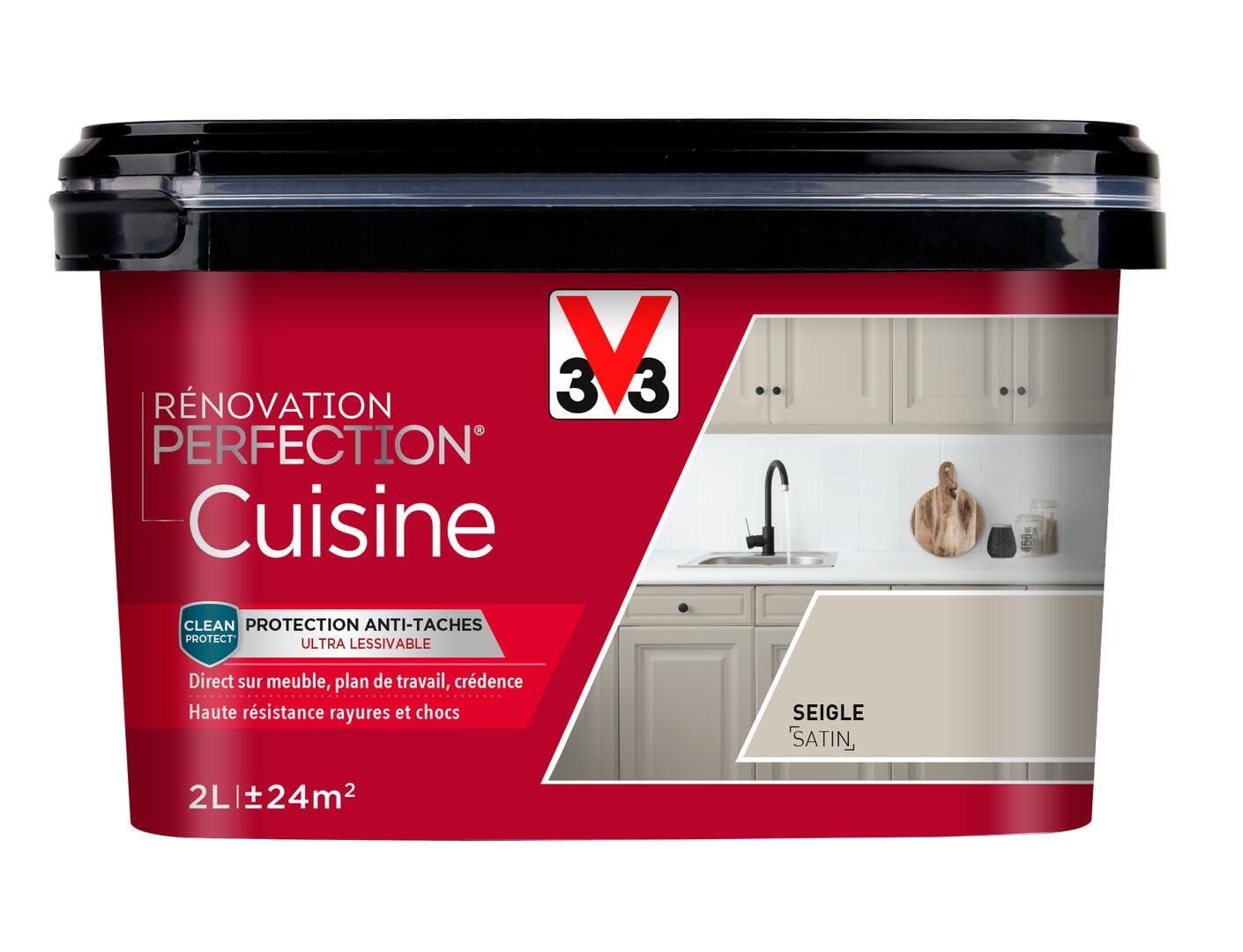 V33 Peinture de rénovation cuisine, Rénovation perfection Seigle satin 2L