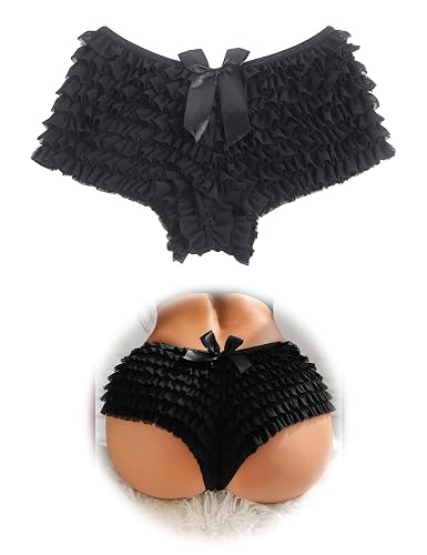 sunshinelady Unterhose Damen Panties mit Rüschen Sexy Unterwäsche Frauen Große Größen Rüschenhöschen Hoher Taillenslip Hipster Bequem Tanga Atmungsaktiv Bloomer Shorts Underwear Women - Schwarz - L