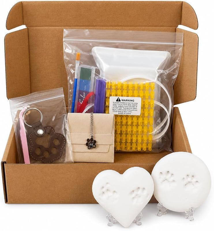 3-in-1 Paw Print Kit for Dogs and Cats | Pet Keepsake Gift Set with Air-Dry Clay, Fur Keepsake Keychain and Paw Projection Necklace