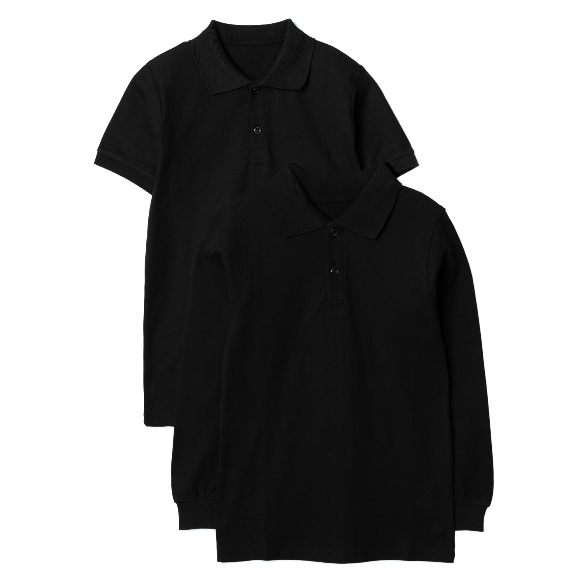 rise&Raba Camiseta polo para niñas y niños, manga corta y larga, 2 piezas, 100% algodón, unisex, uniforme escolar y ropa de verano