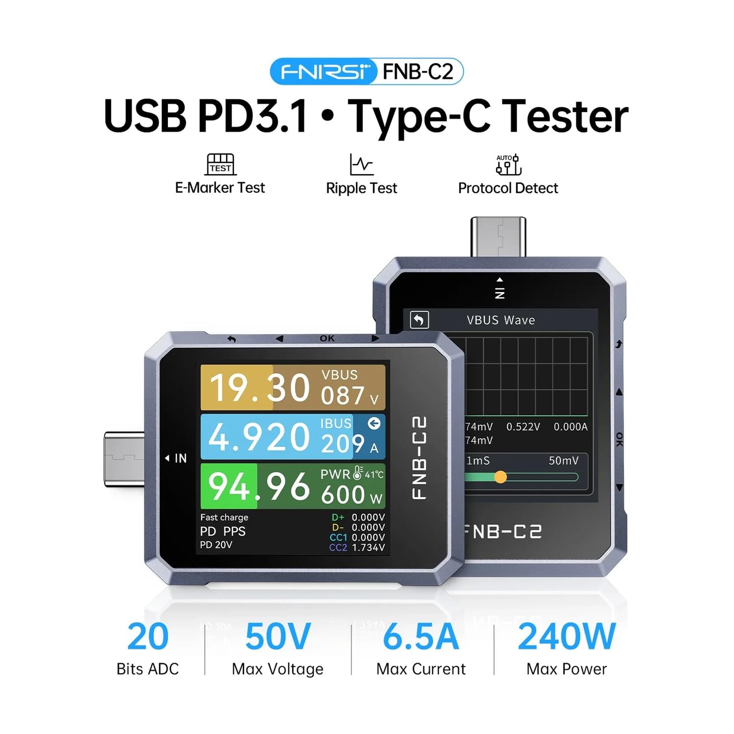 FNIRSI FNB-C2 USB tester protokołów zasilania szybkiego ładowania