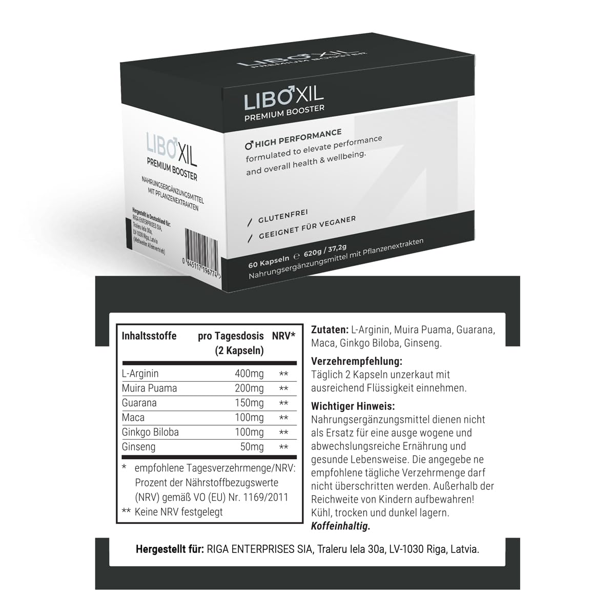 Kapseln hochdosiert - Premium Lust Kapsel für den aktiven Mann - innovativer Männer Complex mit Arginin, Maca, Guarana - Formel für männliche Lust - vegan Men Supplement (3 x 60 Kapseln)
