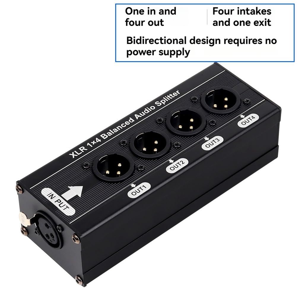 3 Broches XLR 1x4 Splitter du Signal Balance Boîte de Séparateur Audio Boîte 1 en 4 Out Source d'alimentation Requise
