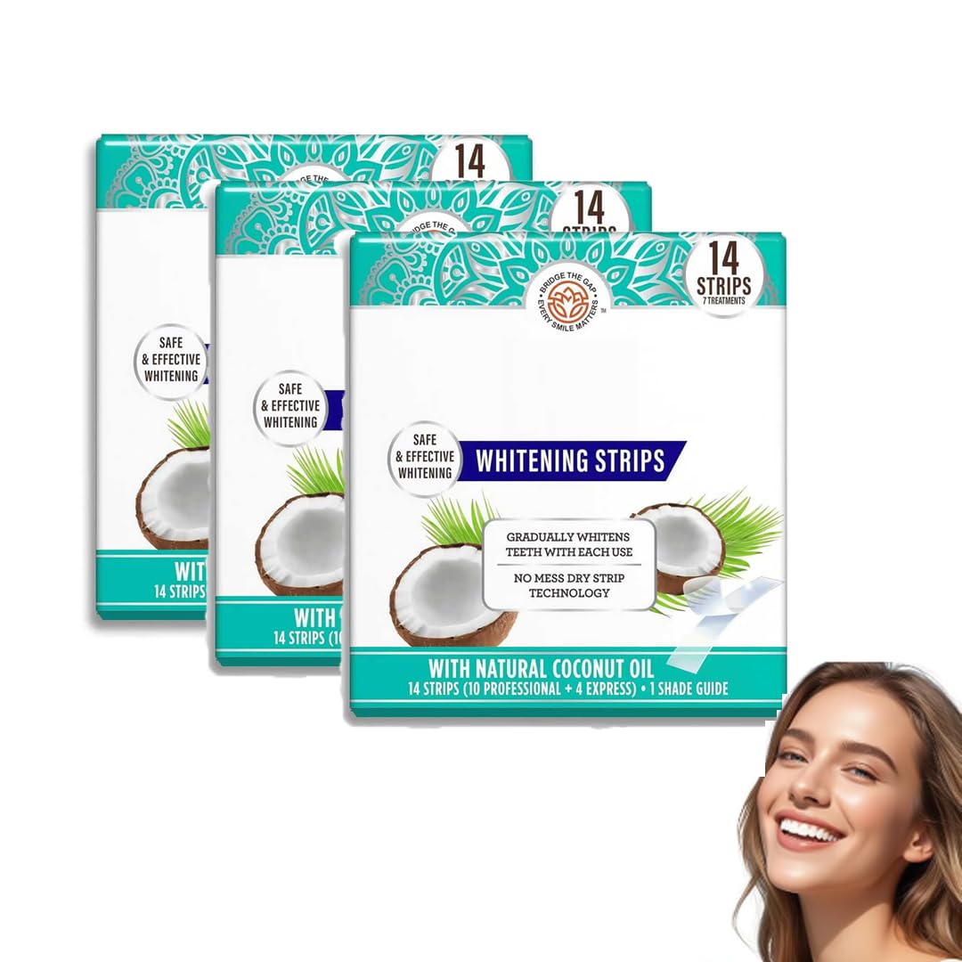 Teeth Whitening Strips - Infused with Coconut Oil - 7 Treatments- Behandlung mit rutschfester und trockener Streifentechnologie - Sorgfältig entwickelt für ein strahlenderes Lächeln