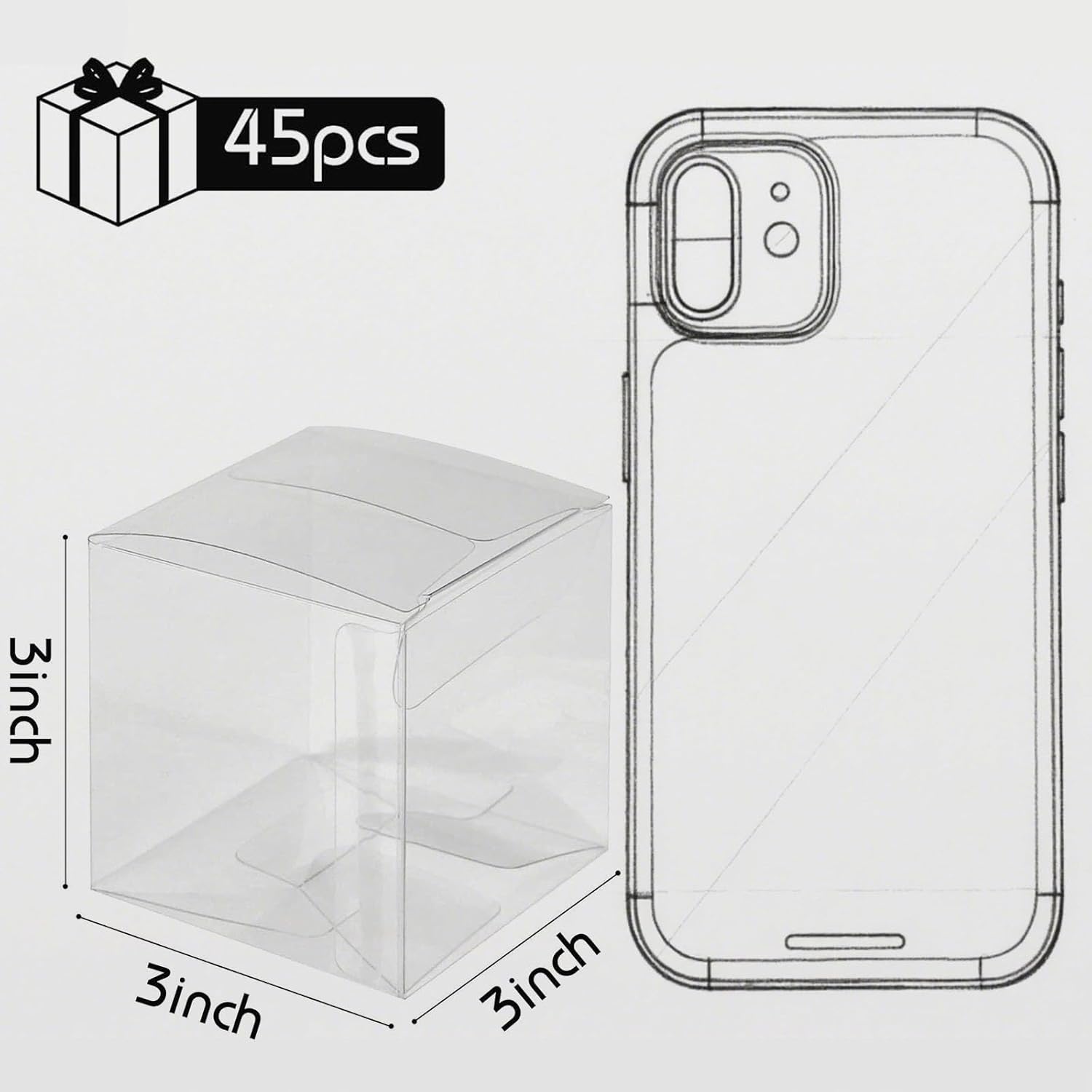 VGOODALL 45PCS Clear Boxes for Treats, 3 x 3 x 3 inches Transparent Cube Favor Boxes for Candy Chocolate Macaron Wedding Baby Shower - Image 2