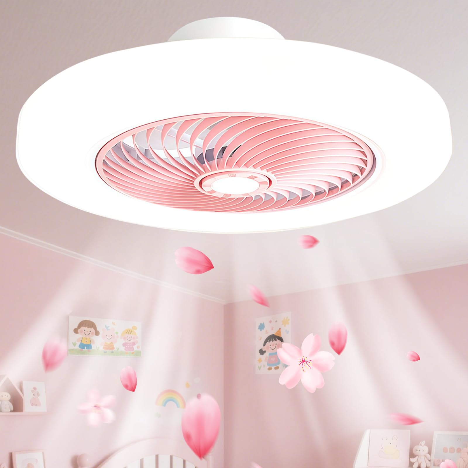 HXYSXHJUO 52CM Modern Ceiling Fans with Lights Remote/APP for Bedroom, LED Silent Living Room Fan Lamp, 6 Speed, Reversible Motor, Dimmable Lonuge,Study, Office-Pink