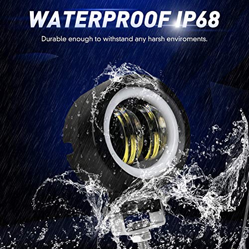 Falconstar Compatible for Motorcycle Headlight LED Fog Light 3 inch Round Blue Angel Eye DRL White Light 10-80V DC 8000LM Waterproof Off-road Vehicle Marine Work Light (2 PCS)