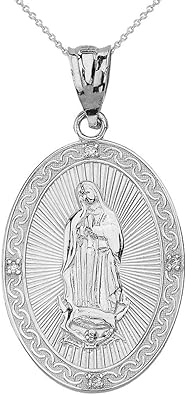 Virgen de guadalupe pendant white gold Clearance