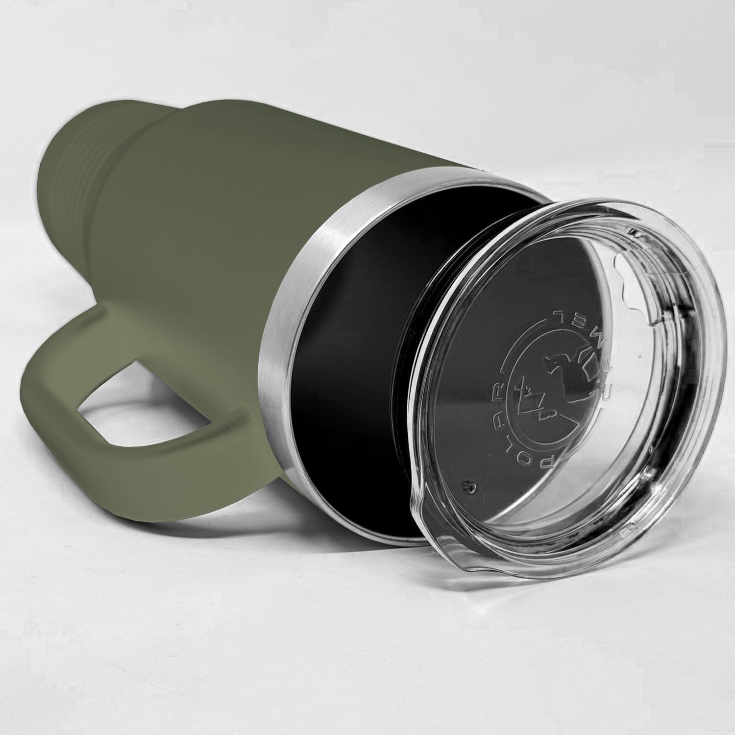 LaserGram 40oz Vacuum Insulated Travel Mug with Handle, Knight, Personalized Engraving Included (Camo Green)