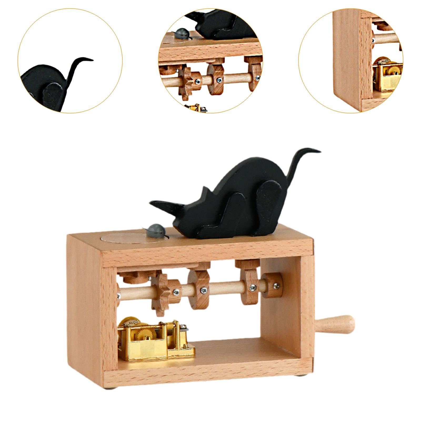 Carillon a Manovella per Collezionisti, Ornamento Musicale in Legno per Celebrazioni Speciali, Gatto
