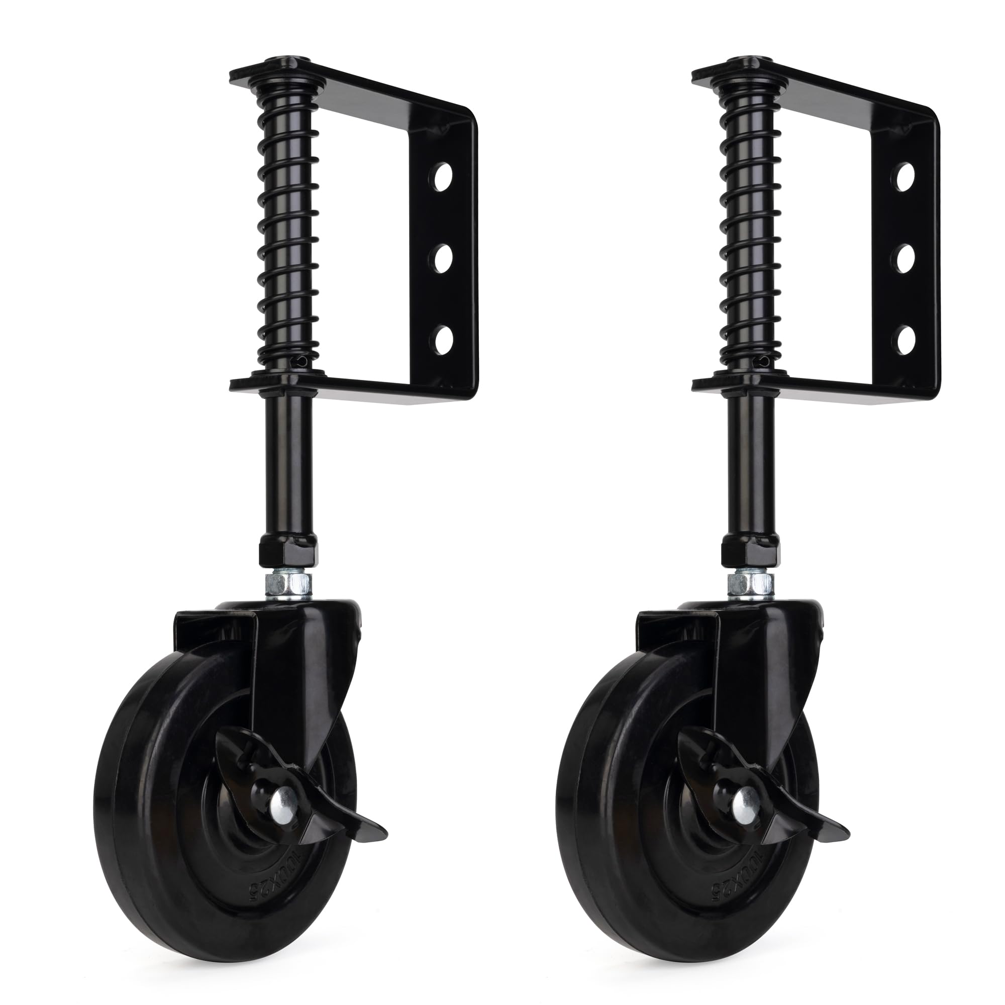 YONSIN 4" Heavy Duty Spring Loaded Gate Caster Wheel with Side Brake, Drag Gate Wheels with 360° Swivel for Wooden Gate Fence, Metal Tube Gate, Anti