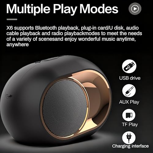 Miniatura 6 de Altavoz Bluetooth inalámbrico X6, altavoz portátil Bluetooth 5.0 con graves altos, estéreo TWS, múltiples modos de reproducción (TFUSBAUXFM),