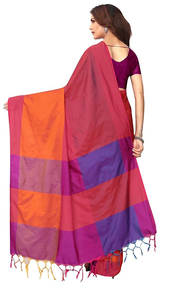 Dhruvi Trendz Women's Banarasi Cotton & Silk Saree (Dt-S1225_Orange_One Size_Orange)