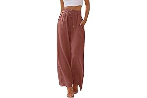 Women's Bohemian Linen Beach Palazzo Pants Flowy Wide Leg