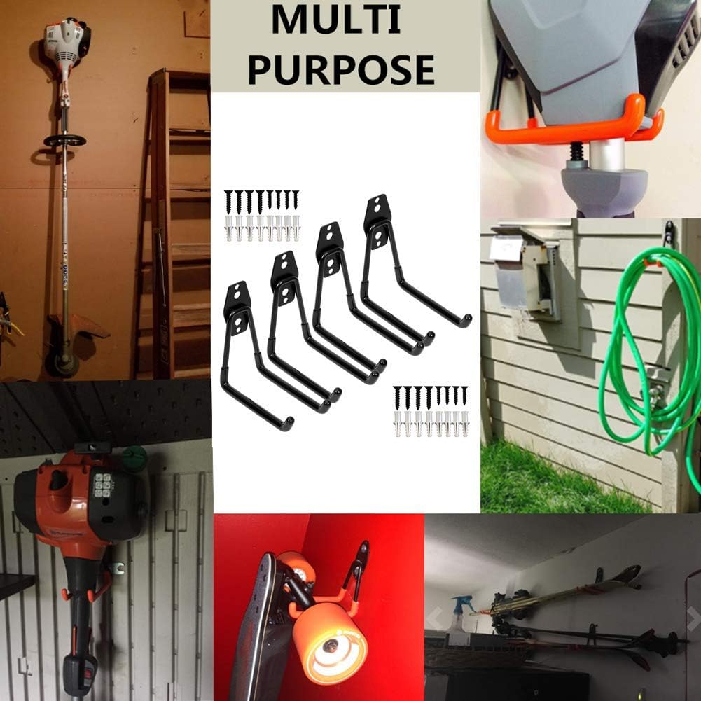 Storage Double Hooks Garage Space Saver Organizer Utility Hanger,Rack Extended Wall Mount Tool Heavy Duty Steel Holder with Anti-Slip Coating, 4 Pack 5.1" Garage Hook
