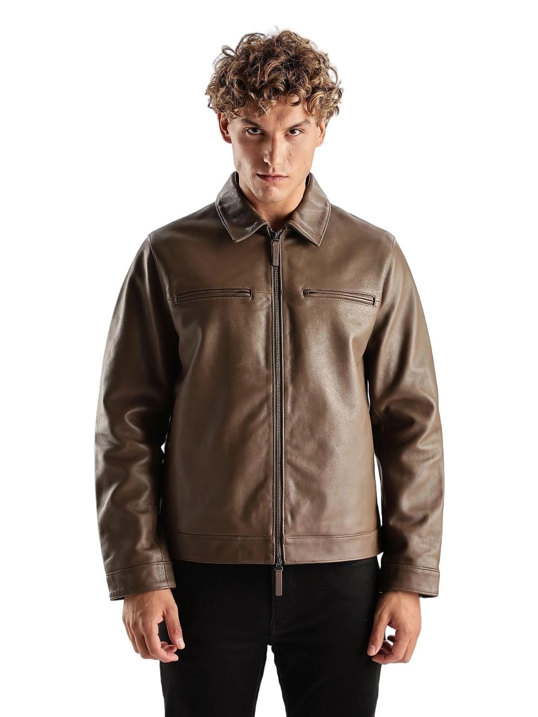 calvin klein jeans Solid Regular Fit Leather Jacket-picture-44