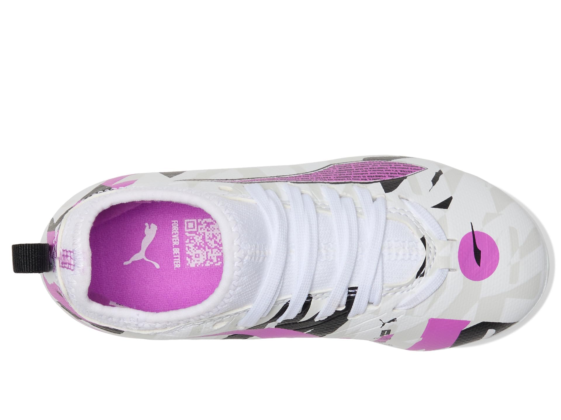 PUMA Ultra 5 Match Forever Firm Artificial Ground (Little Big Kid) Sneaker, White/Pure Magenta/Feather Gray Black, 5 US Unisex