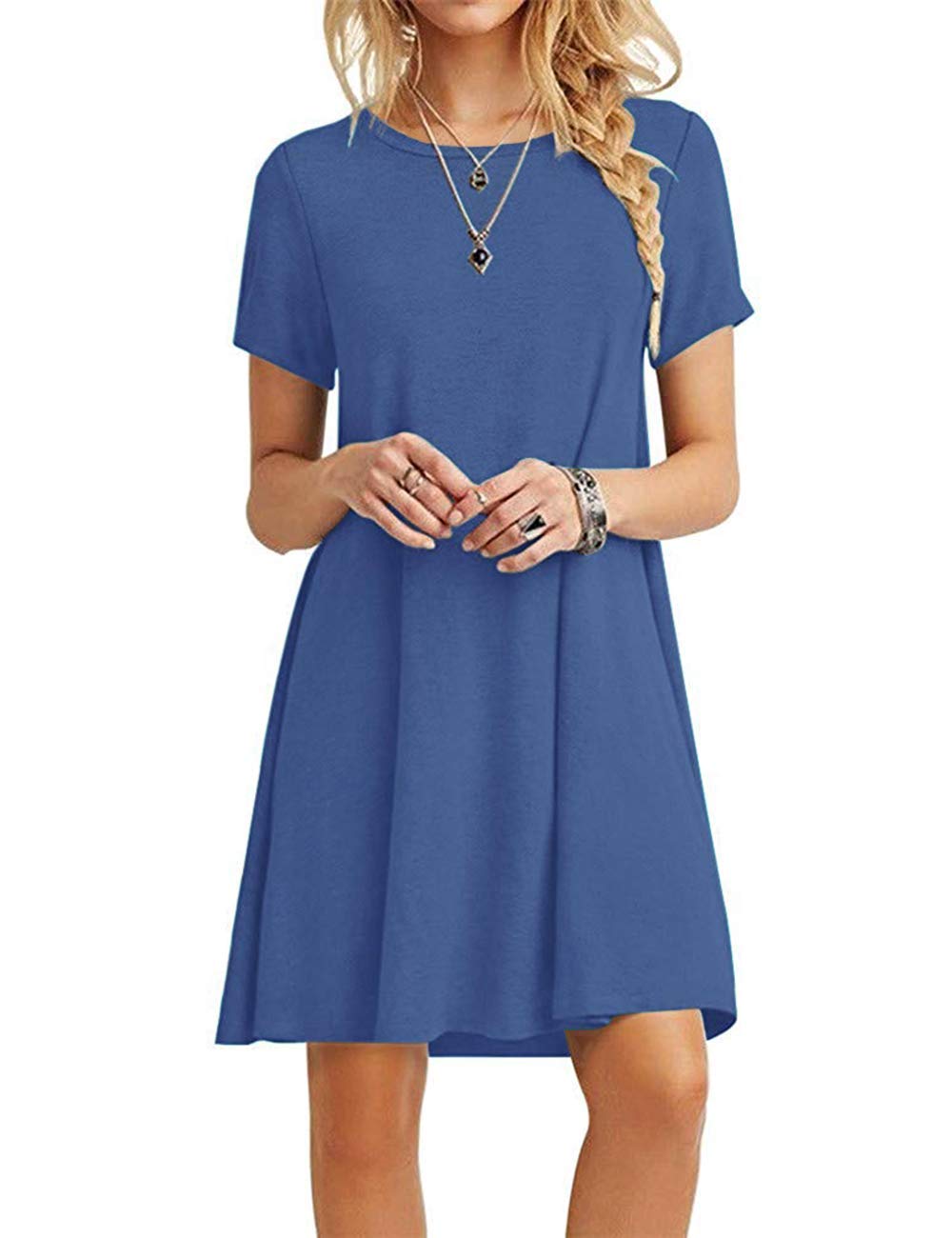 TOPONSKY Women's Casual Plain Simple Loose Flowy Short-Sleeve T-Shirt Dress