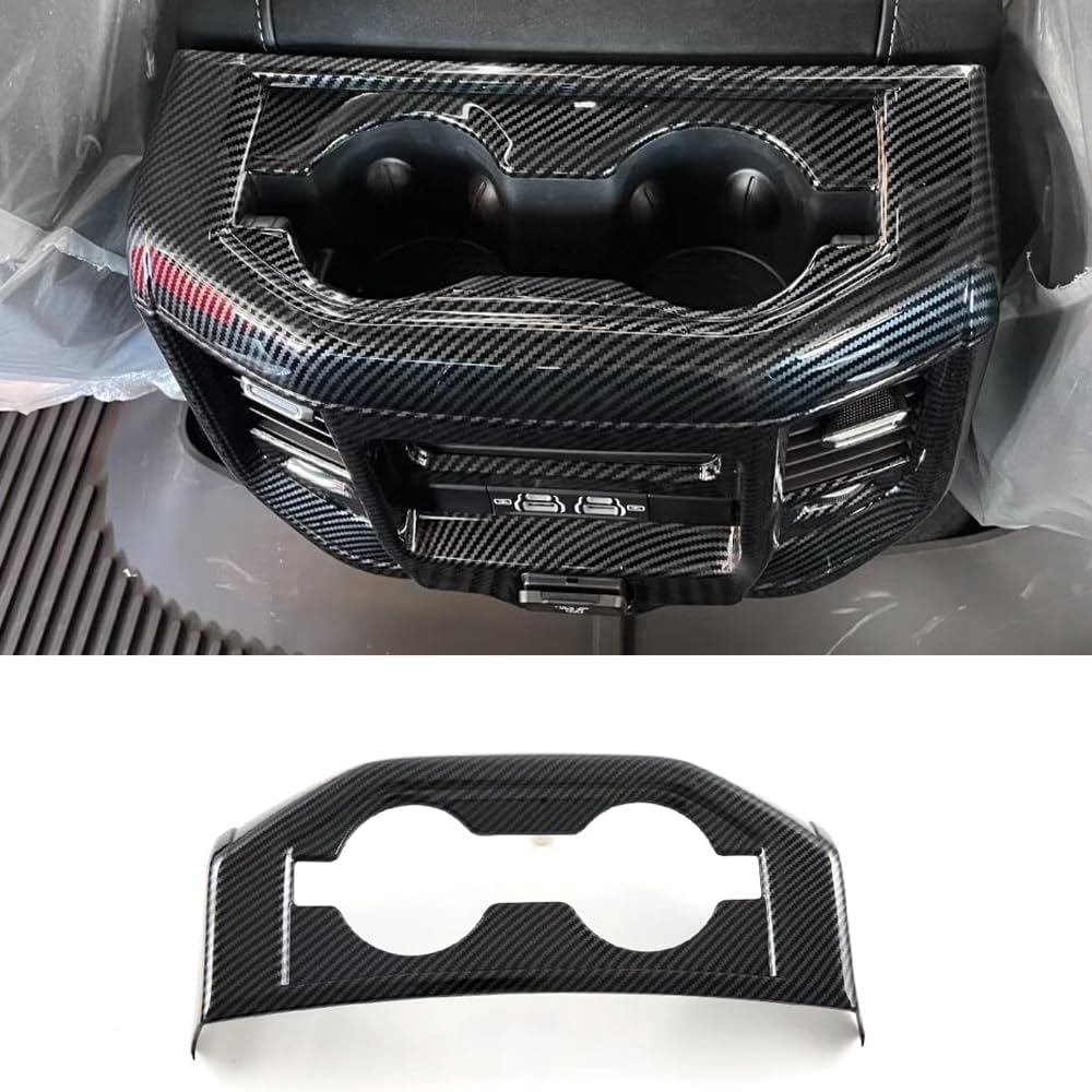 Car Accessories Rear Cup Holder Panel Cover Protection Frame Trims Fit for Dodge Ram 1500 2024 2023 2022 2021 2019 (Carbon Fiber) 1PCS ABS