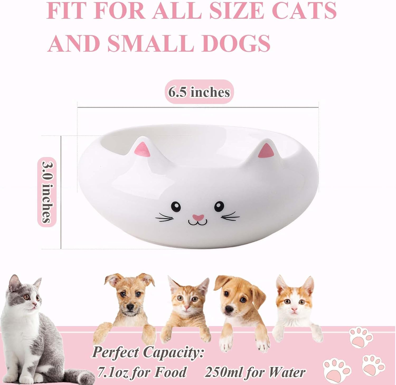 Cat Bowls, Cat Food Bowl, Ceramic Cute Kitten Bowls for Food and Water 7.1oz, Small Dog Feeding Dish for Whisker Fatigue Friendly, Personal Design Home Decor Bowl, Multi-Use