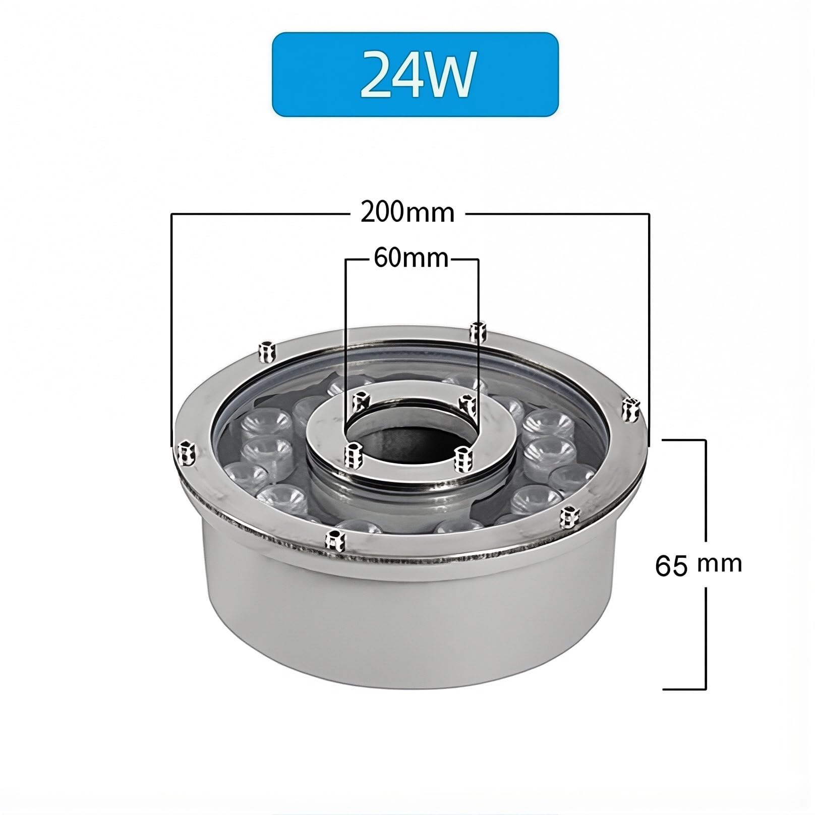 Luce subacquea per stagno 24 W, IP68 impermeabile LED ad anello, faretto a bassa tensione 12 V/24 V per piscina, giardino e acqua