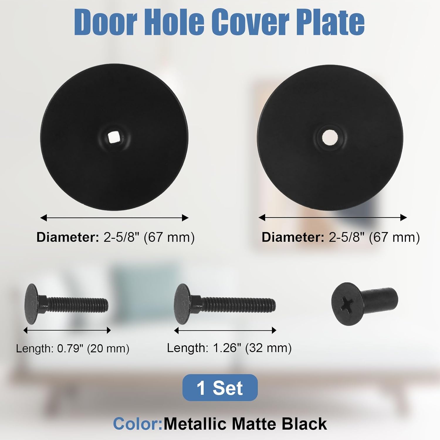 1 Pack Door Hole Cover Plate, Deadbolt Cover Plate, Door Knob Dead Bolt Hole Covers Plates for Home Security, 2-5/8" Diameter,1 Inch and 2 Inch Connecting Screws (1, Black)