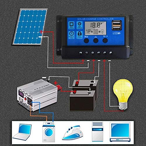Kstyhome 10 A solar şarj regülatörü, güneş paneli kontrol cihazı, 12 V/24 V, ayarlanabilir LCD ekran, güneş paneli, pil kontrolörü, iki USB bağlantı noktası - Görsel 6