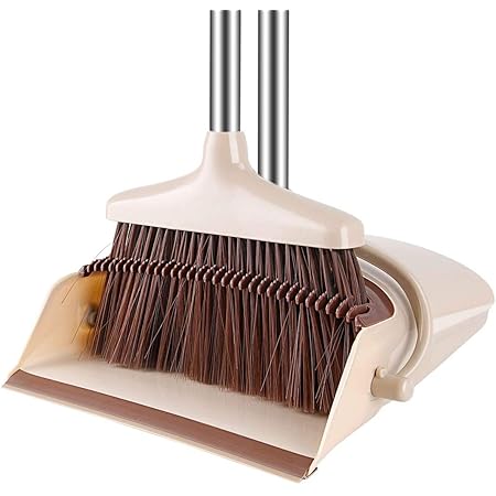 Amazon 新型 掃除セット ほうき ちりとりセット ホーム 美容室 ショップ 清掃用品 立つほうき 防風式ちりとりセット 収納便利 掃除道具 掃き掃除 持ち運びに便利 ベージュ ほうき ちりとり オンライン通販