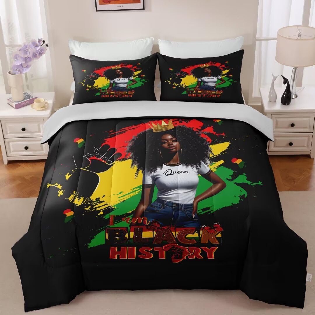 GRAT TIOC I am Black History Comforter Set Twin for Girls Women,Black Girl Juneteenth Bedding Set,Bed Bedroom Set with 2 Pillowcases