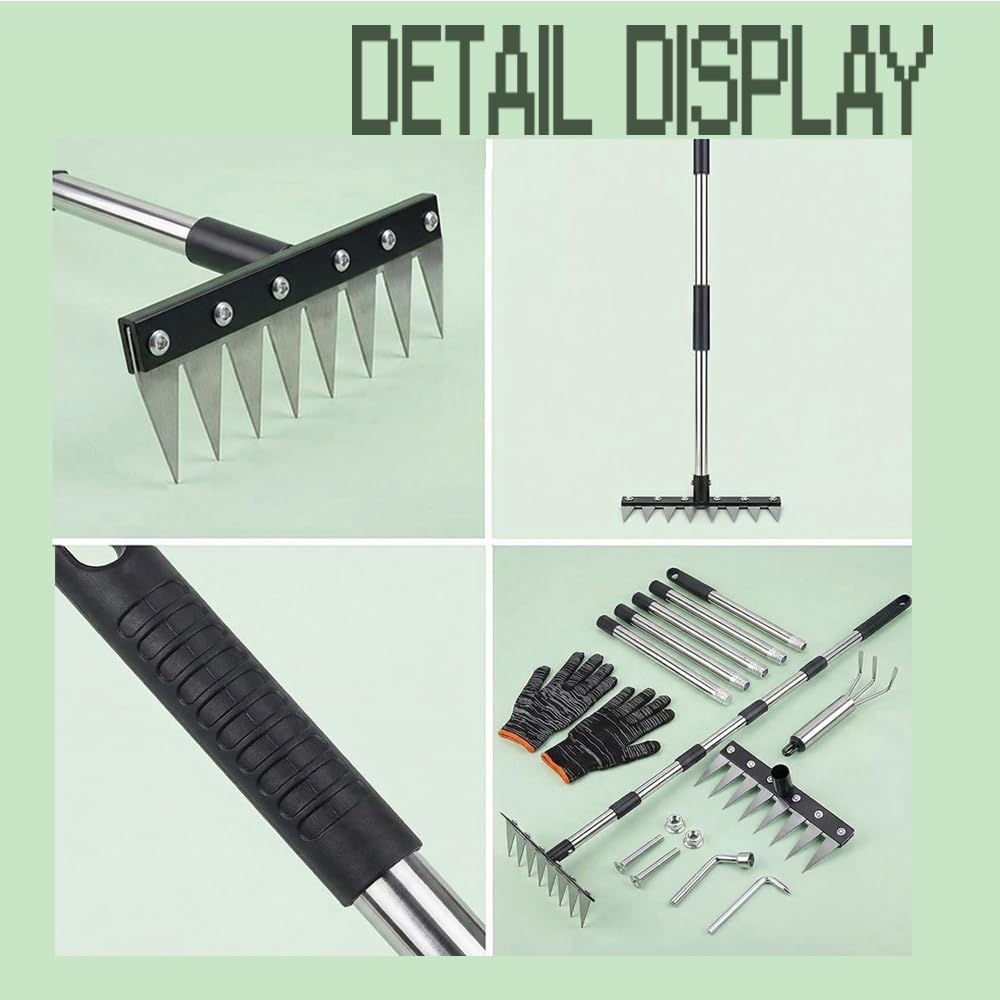 Rastrillo de Deshierbe con Mango de Acero Inoxidable 185cm, Rastrillo de Acero Grueso de 8 Dientes, Herramienta de Extracción de Malas Hierbas, para Deshierbar, Aflojar, Sembrar, Patio y Jardín - 5