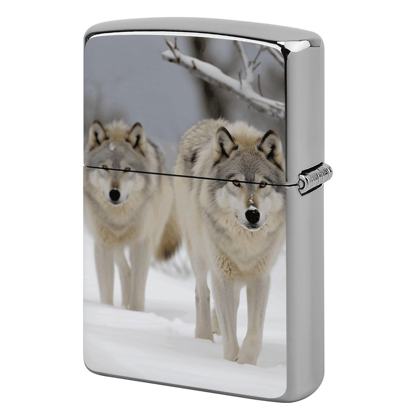 Two Wolves Walking in The Snow Lighter Cover for Men, Personalized Lighter Case for Birthday Gift, Flip-Top Lighters Protective Cover, Portable Lighters Shell for Outdoor, Travel