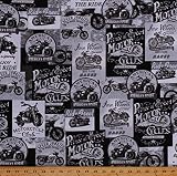 Cotton Motorcycles Motorcycle Quotes Transportation Classic Motorbikes America's Finest Black Cotton Fabric Print by The Yard (D764.66)