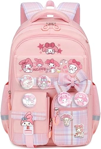 Mochila Kawaii con 23 piezas de accesorios de anime de dibujos animados antirrobo estética de viaje nuevo semestre bolsa de regalos, Rosado,
