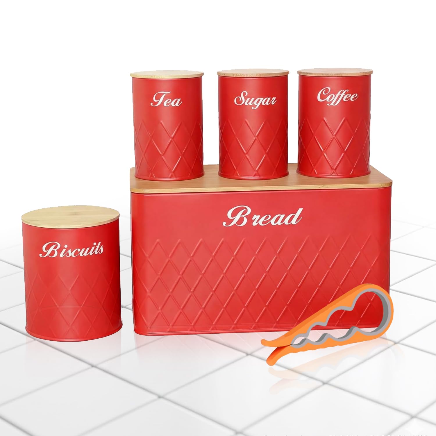 ATEK Kitchen Storage Canister Set 5 Piece Airtight Bamboo Lid Food Jars