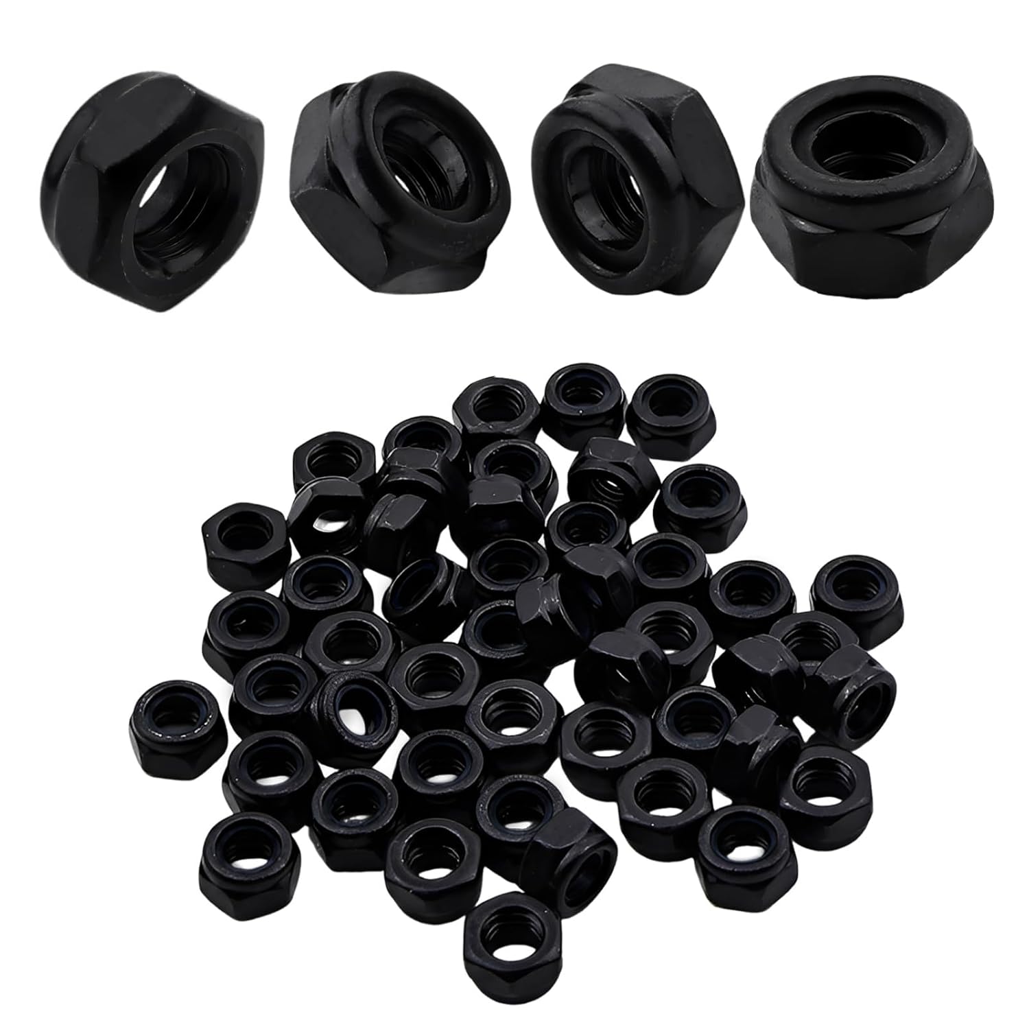 M6 Lock Nut 50Pcs Nylon Insert Hex Lock Nuts M6 x 1.0mm Carbon Steel Self Locking Nuts