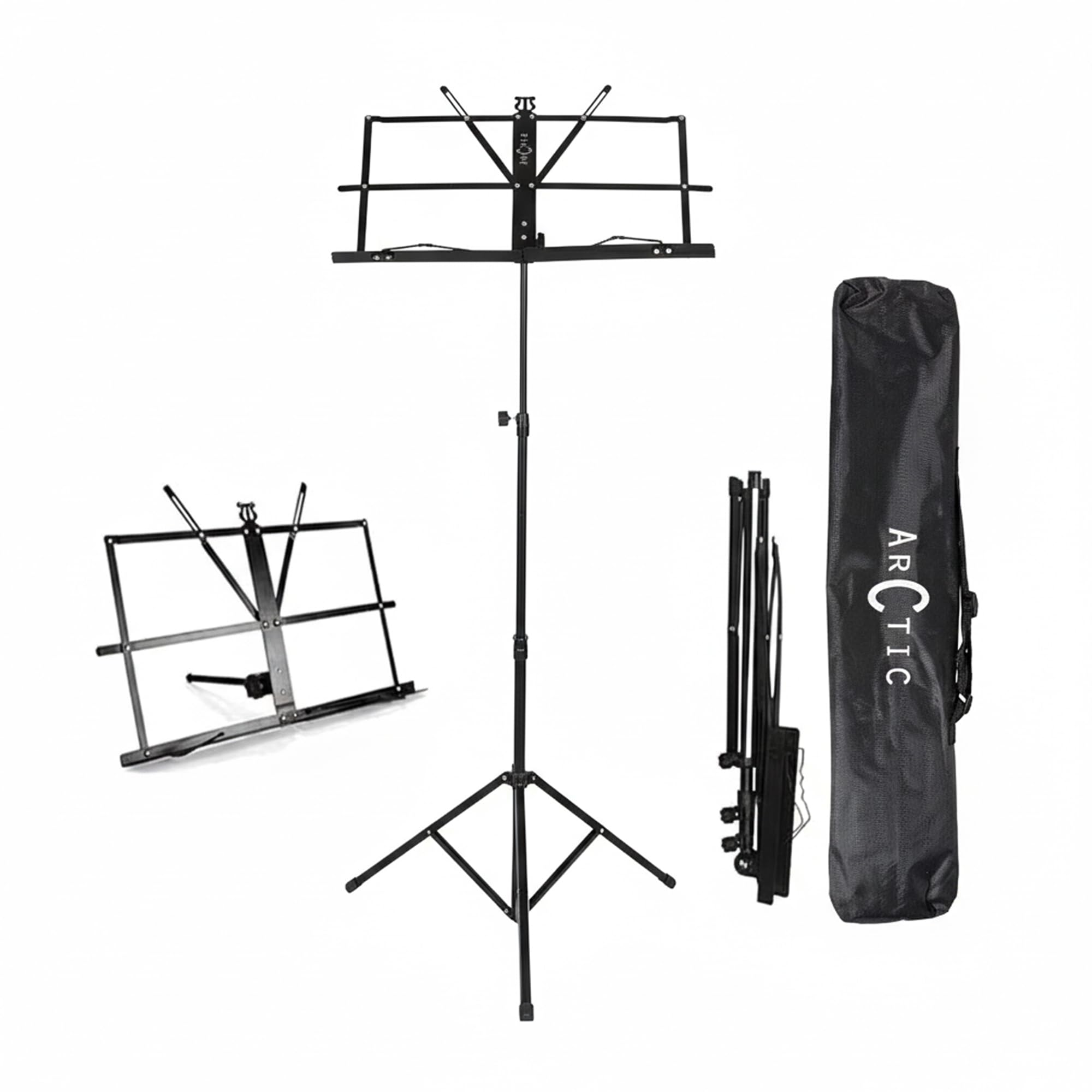 Intern Adjustable Orchestra Conductor Musical Notation Lyrics Stand with Carrying Bag, Light Weight for Travel, Black, (INT-NSB-01)