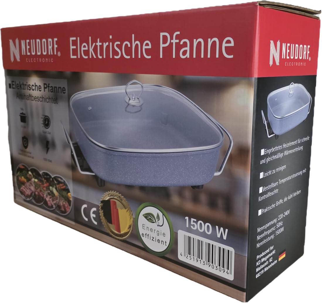 Elektronik Partypfanne Aluminium-Guss 30x40 cm 8 cm tief 1500 Watt 100-240°C Antihaft-Beschichtung