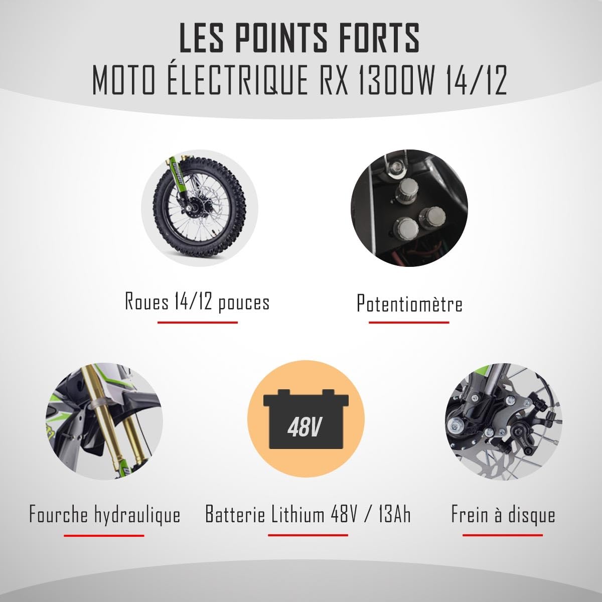 Moto Enfant Électrique 1300W / Moto cross ORION 1300W / 14/12 / Édition 2021 / Rose