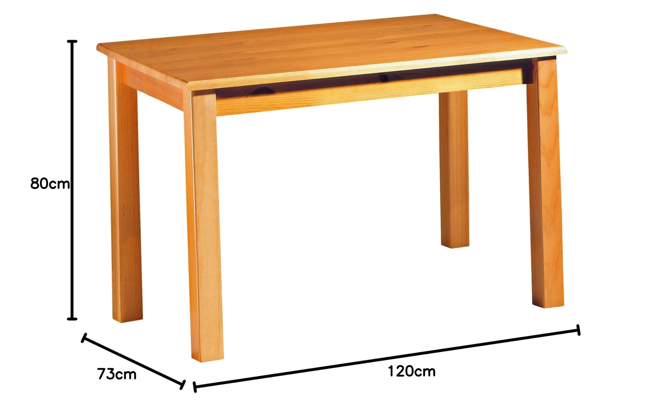 Moblit Mesa Fija Realizada en Madera de Pino Maciza Color Miel Serie Canet Medidas (73x120x80) cm (AltoxAnchoxFondo) Robusta y Duradera
