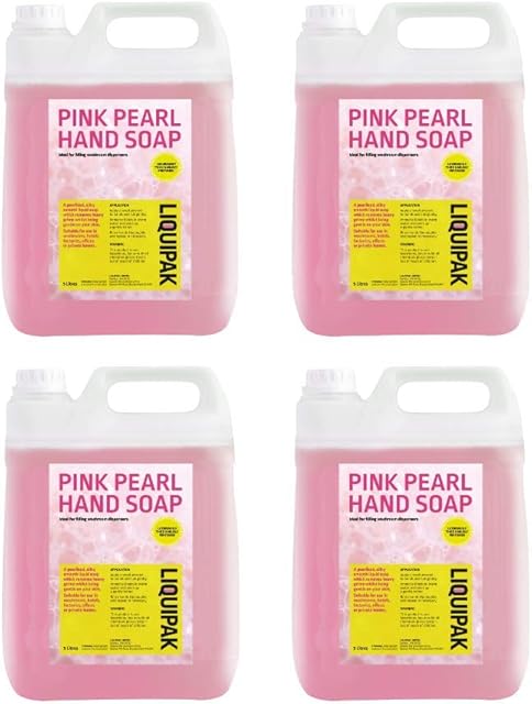 Liquipak - Pink Hand Wash, Liquid Soap 4x5L | Pearlised Hand Soap Refill, Smooth, Gentle on the skin - For Washrooms, Hotels, Factories, Office, Private homes 4x5L