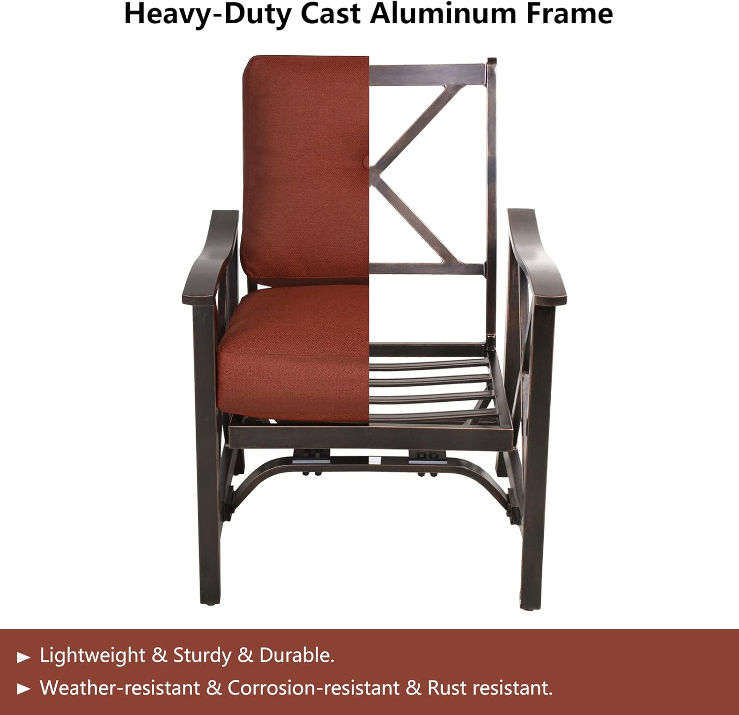 2 Piece Patio Rocking Chairs, Outdoor Bistro Set Haywood Series Aluminum X Back Stationary Motion Spring Chair with Thick Cushion for Porch Garden Balcony Backyard